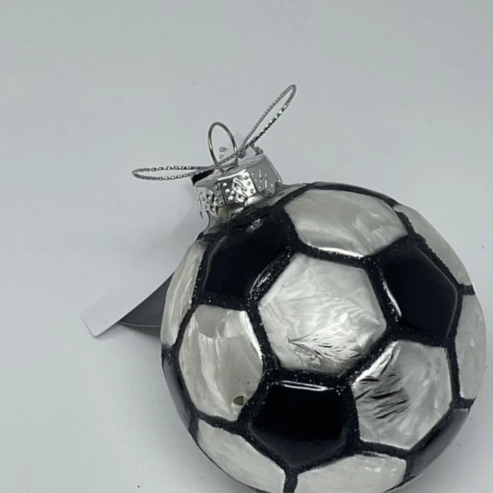 New Glass Christmas Ornament Soccer ball Black White‎ boys girls gift x-mas